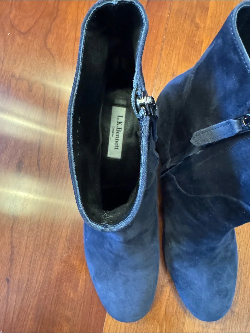 LK Bennett Navy Suede Block Heel Ankle Boots